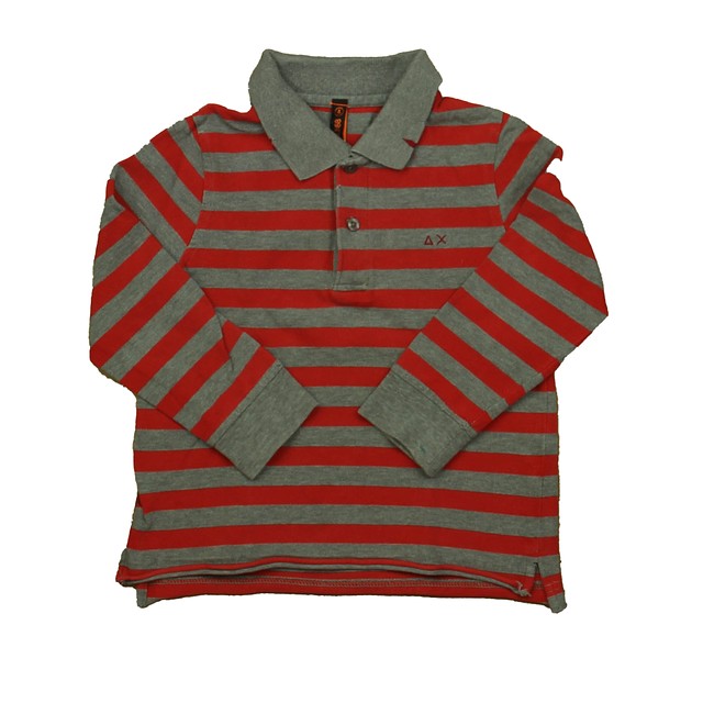 Sun68 Gray | Red Stripe Rugby Shirt 4T 