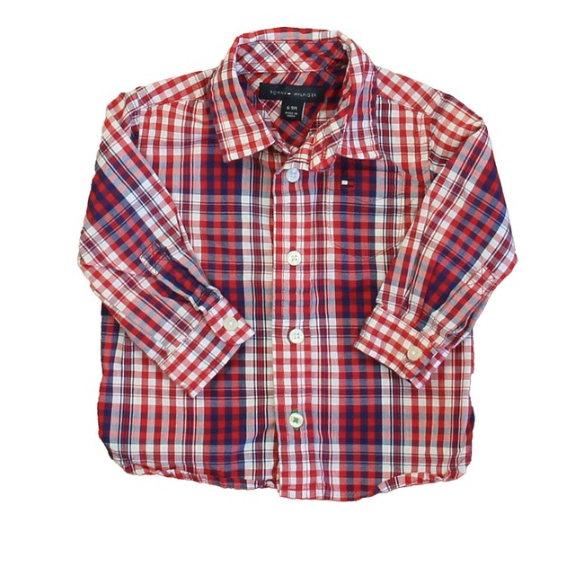 Tommy Hilfiger Red | Navy Plaid Button Down Long Sleeve 6-9 Months 